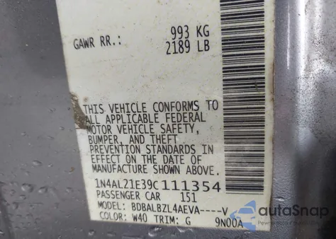 2009 Nissan Altima 2.5 S z USA, uszkodzony, nr VIN 1N4AL21E39C111354